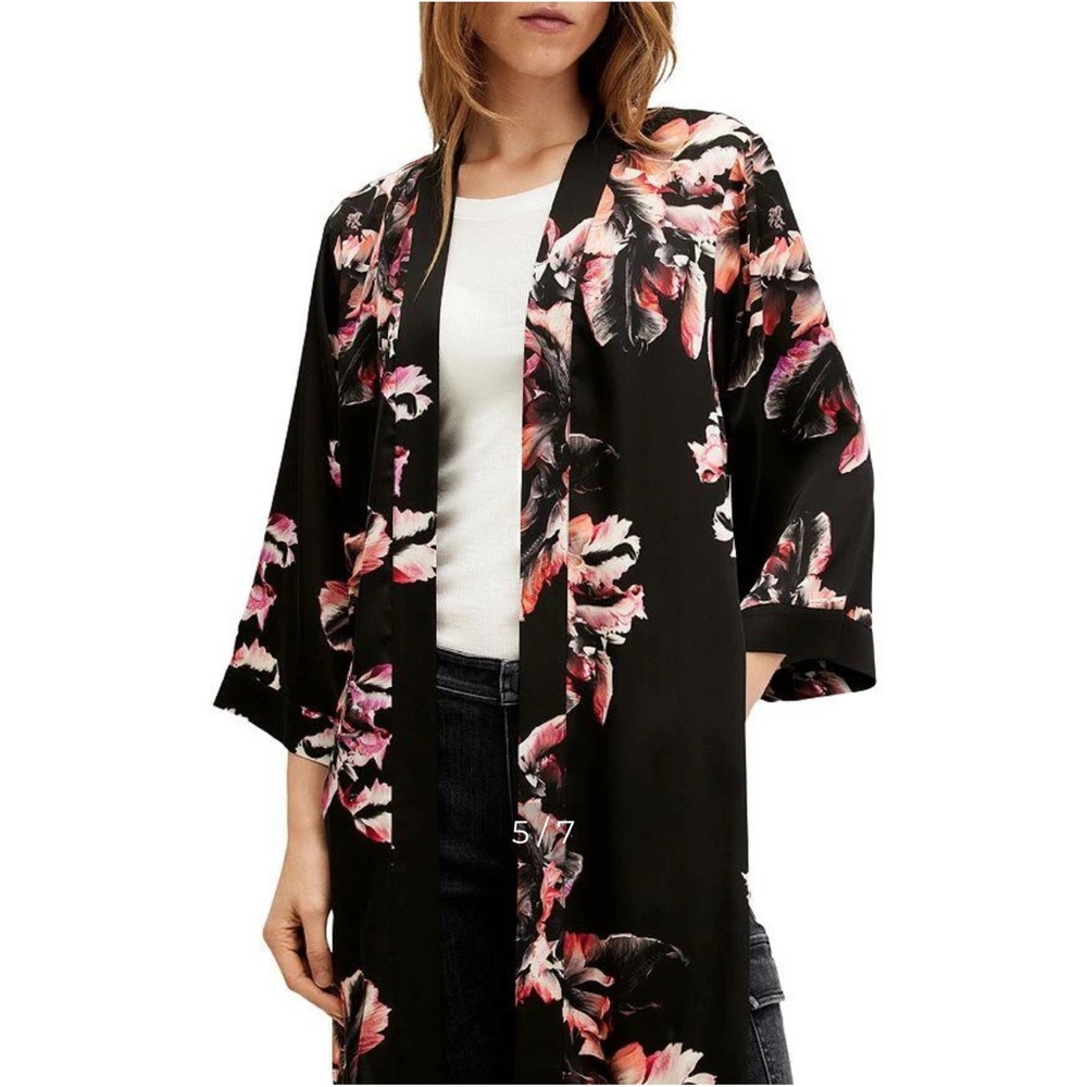 All Saints Black Floral Women's Kimono - Picture 12 of 12